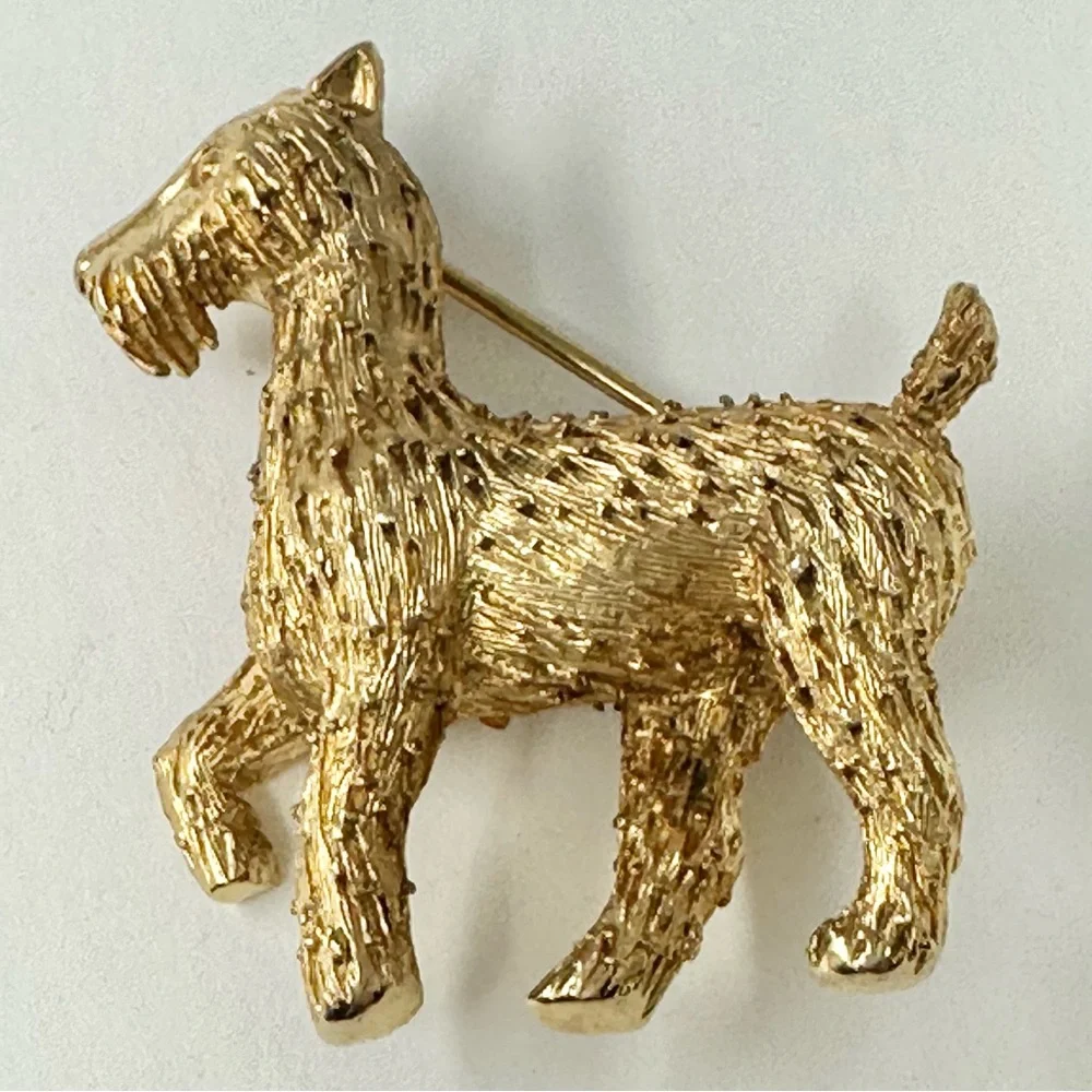 BOUCHER Vintage Gold Tone Terrier Dog Brooch Pin Signed